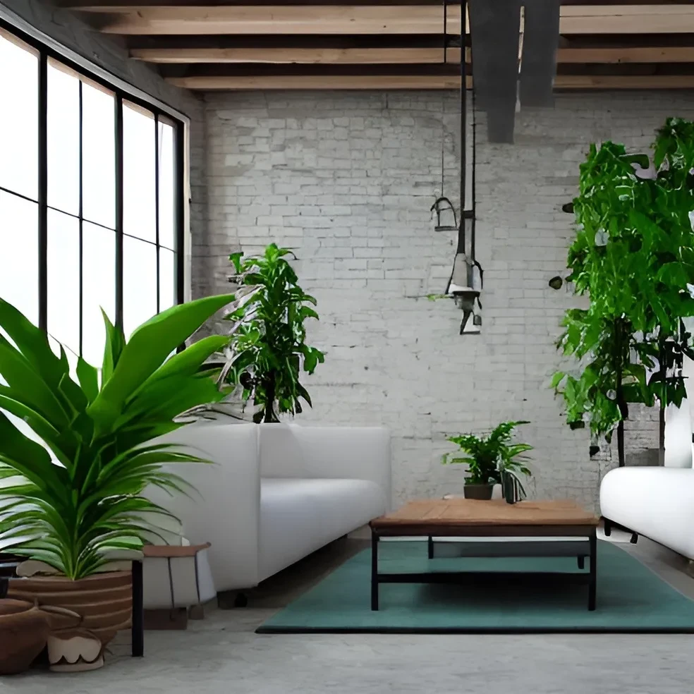 Loft moderno con plantas colgantes