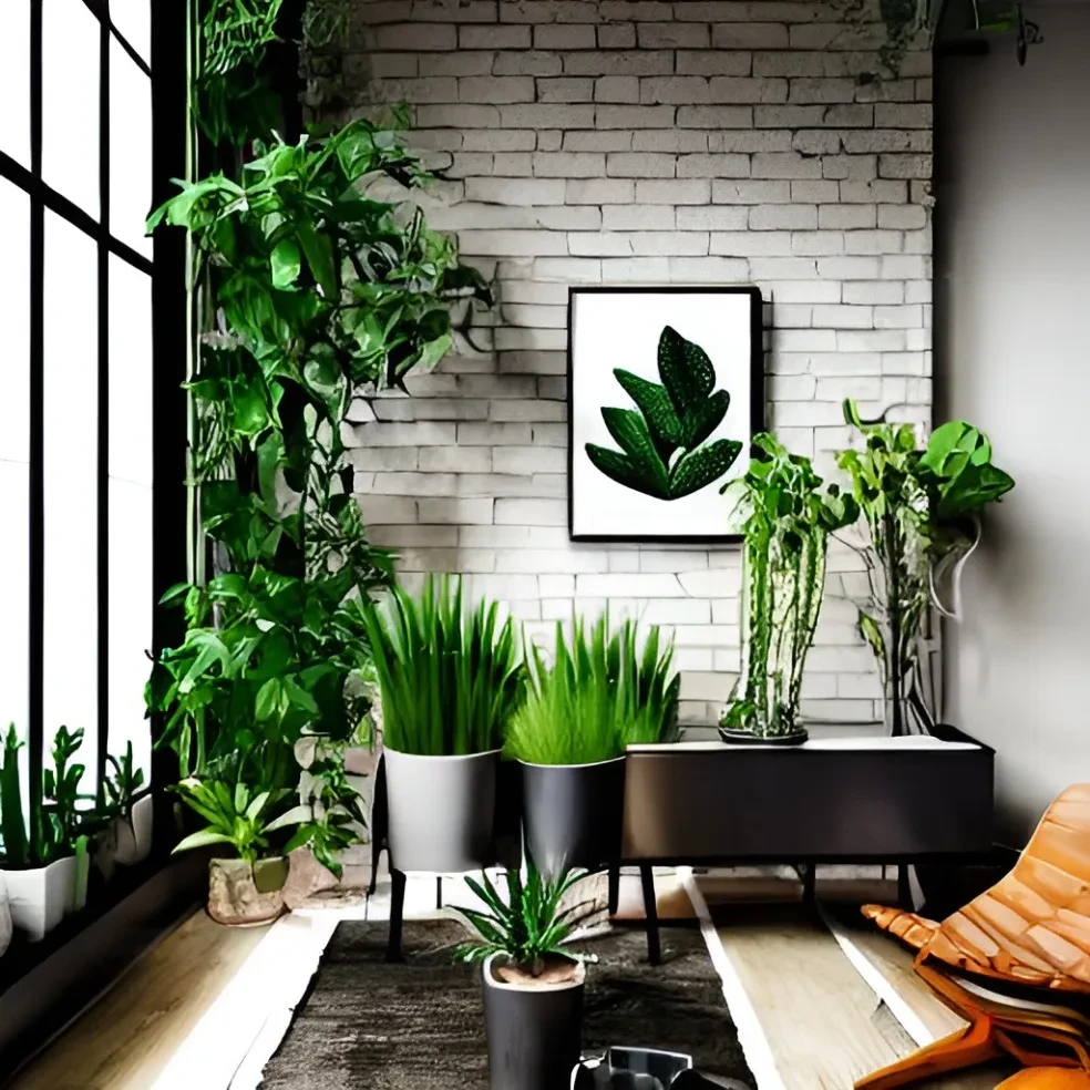 Loft con plantas y ladrillo